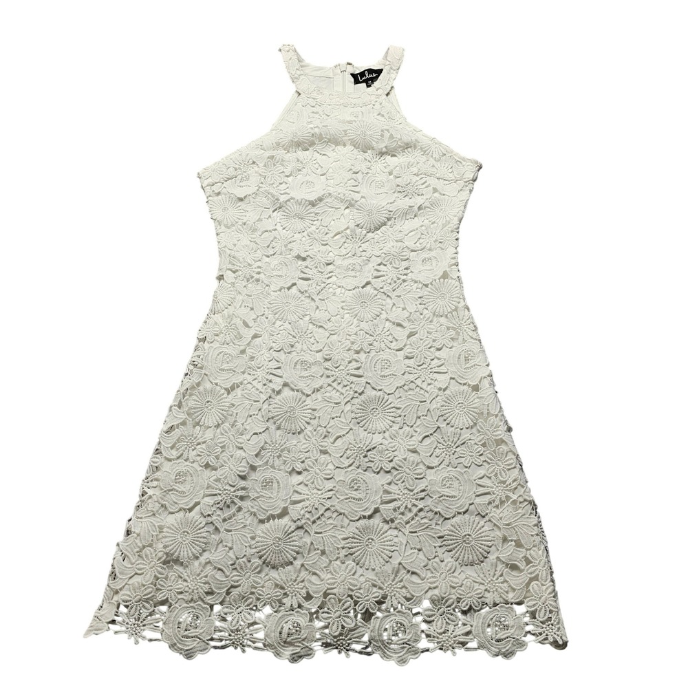 Lulus White Floral Lace Halter Mini Dress Womens Medium White Cocktail Bridal